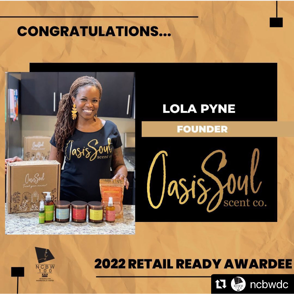 Oasis Soul Receives Retail Ready Grant from National Coalition of 100 Black Women, Inc. Metropolitan Washington, DC Chapter