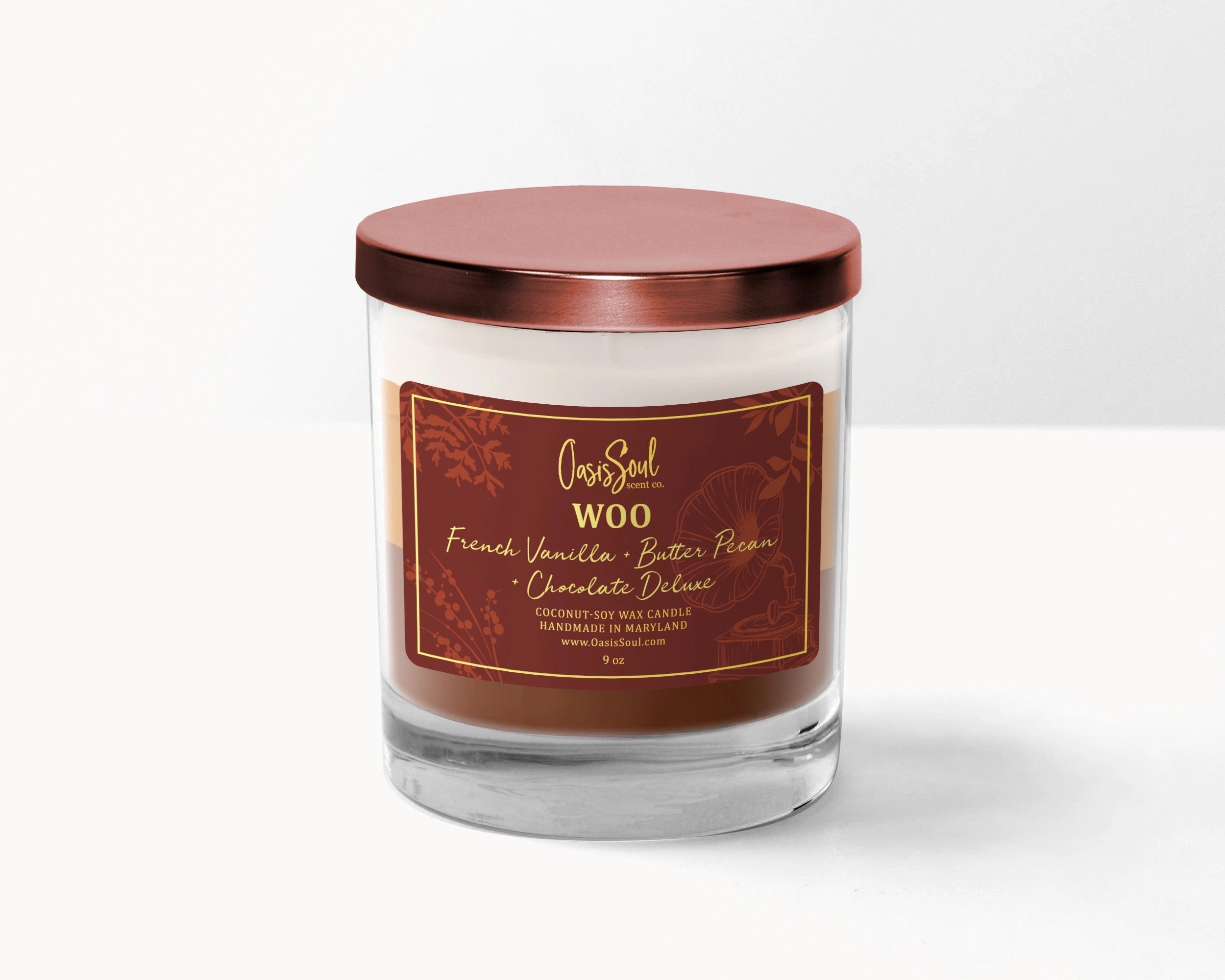 WOO - Layered Candle {french vanilla + butter pecan + chocolate deluxe}