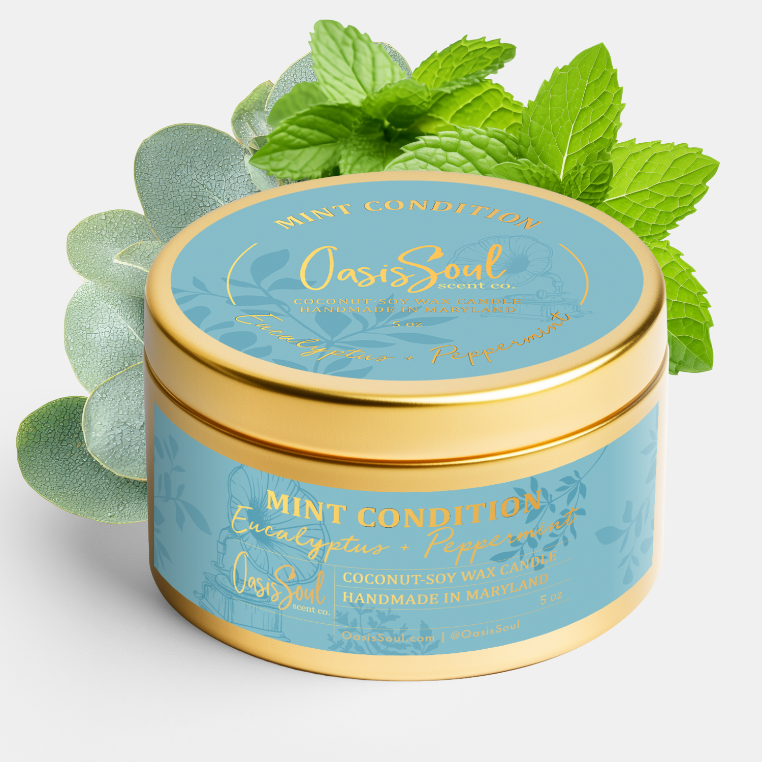MINT CONDITION Gold Candle {eucalyptus + peppermint}