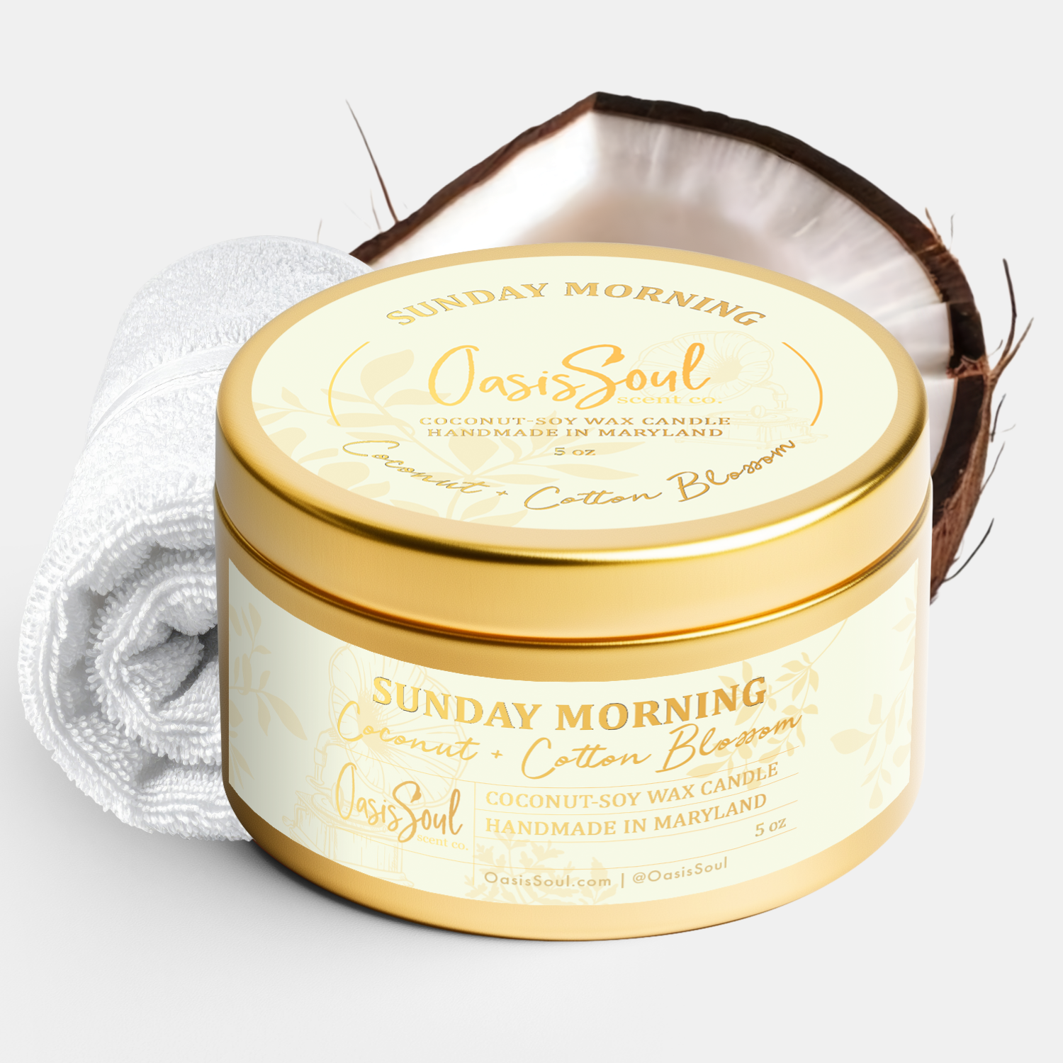 SUNDAY MORNING Gold Candle {coconut + cotton blossom}