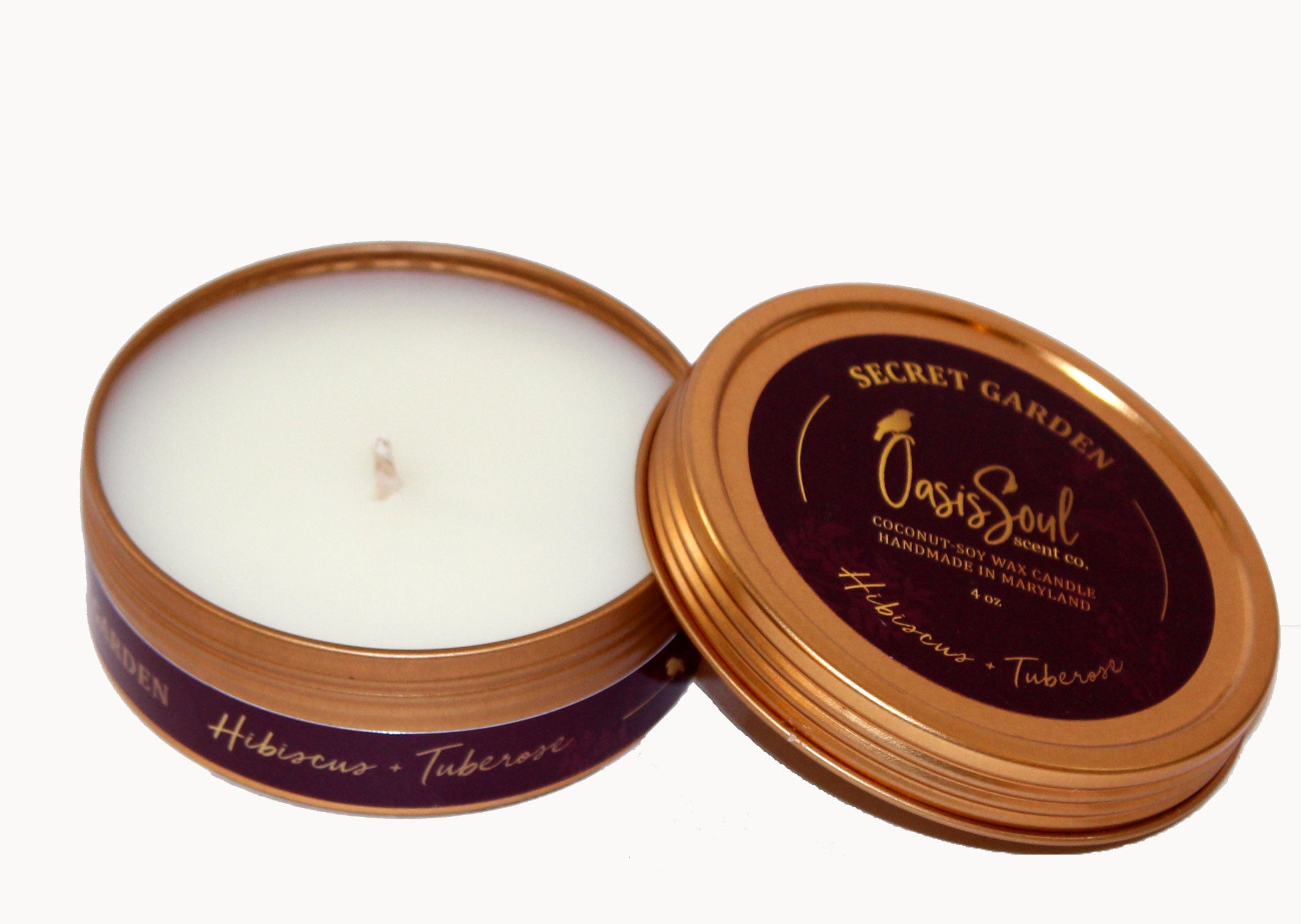 SECRET GARDEN - Gold Tin Candle {hibiscus + tuberose}