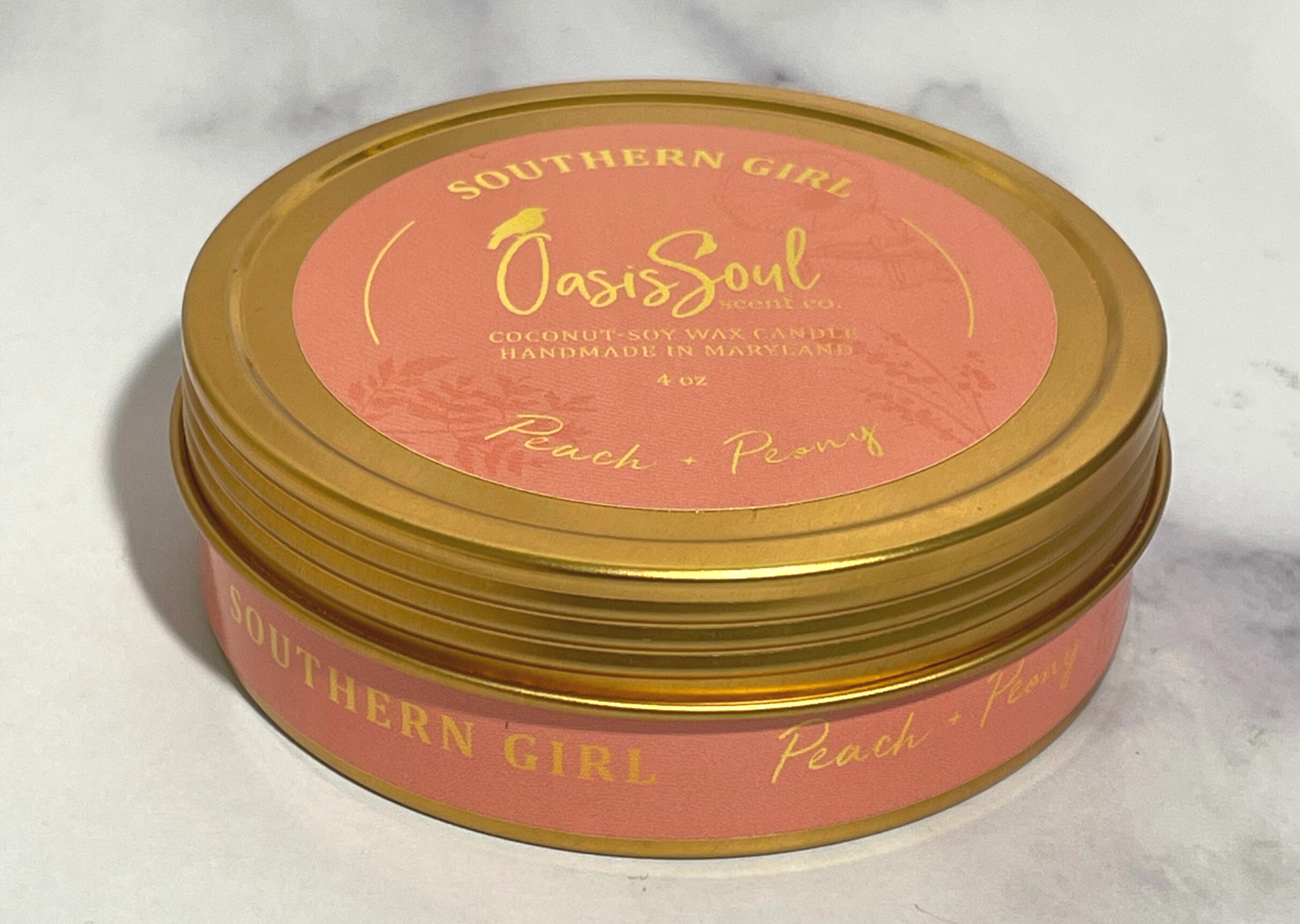 SOUTHERN GIRL - Gold Tin Candle {peach + peony}