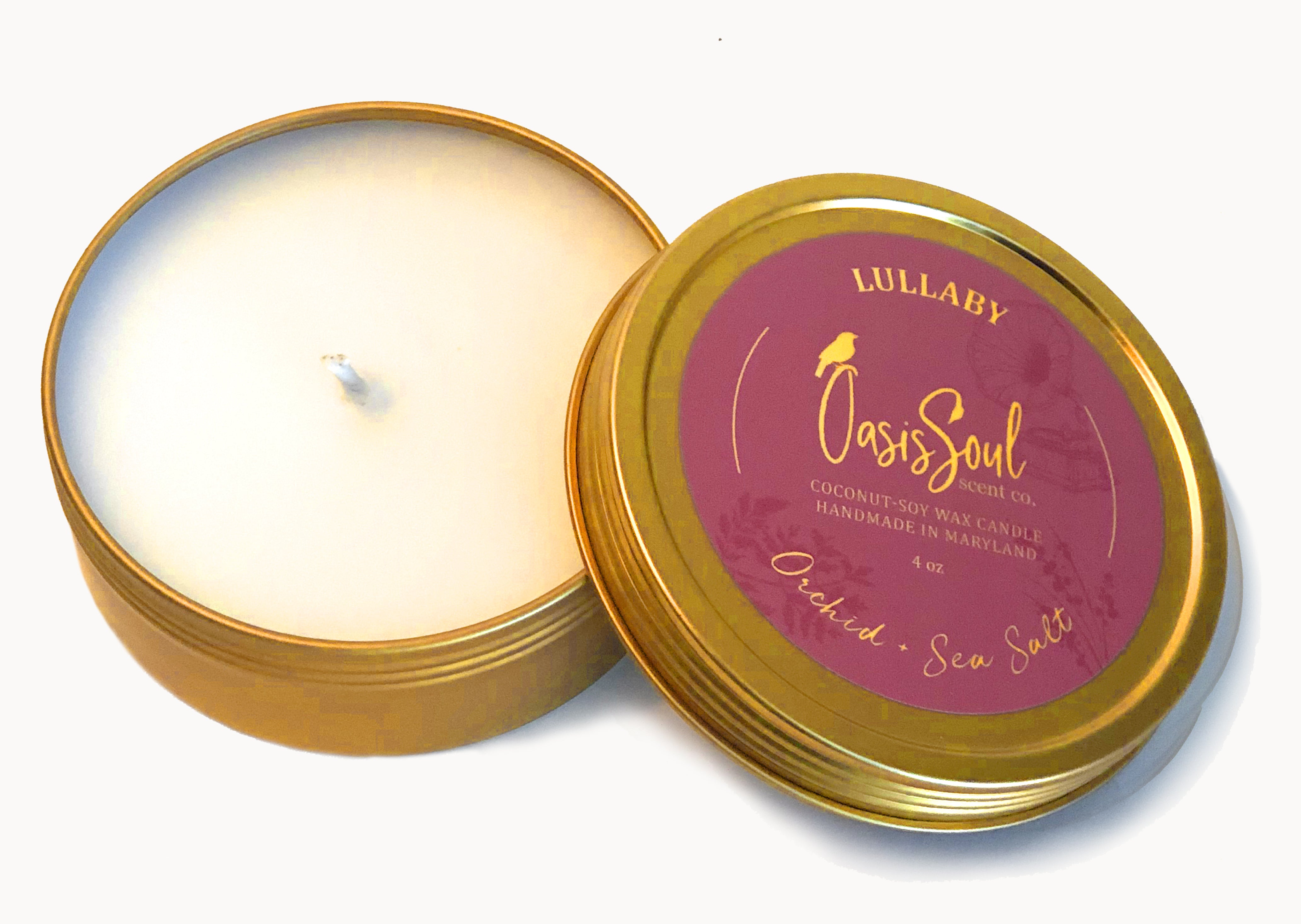 LULLABY - Gold Tin Candle {orchid + sea salt}