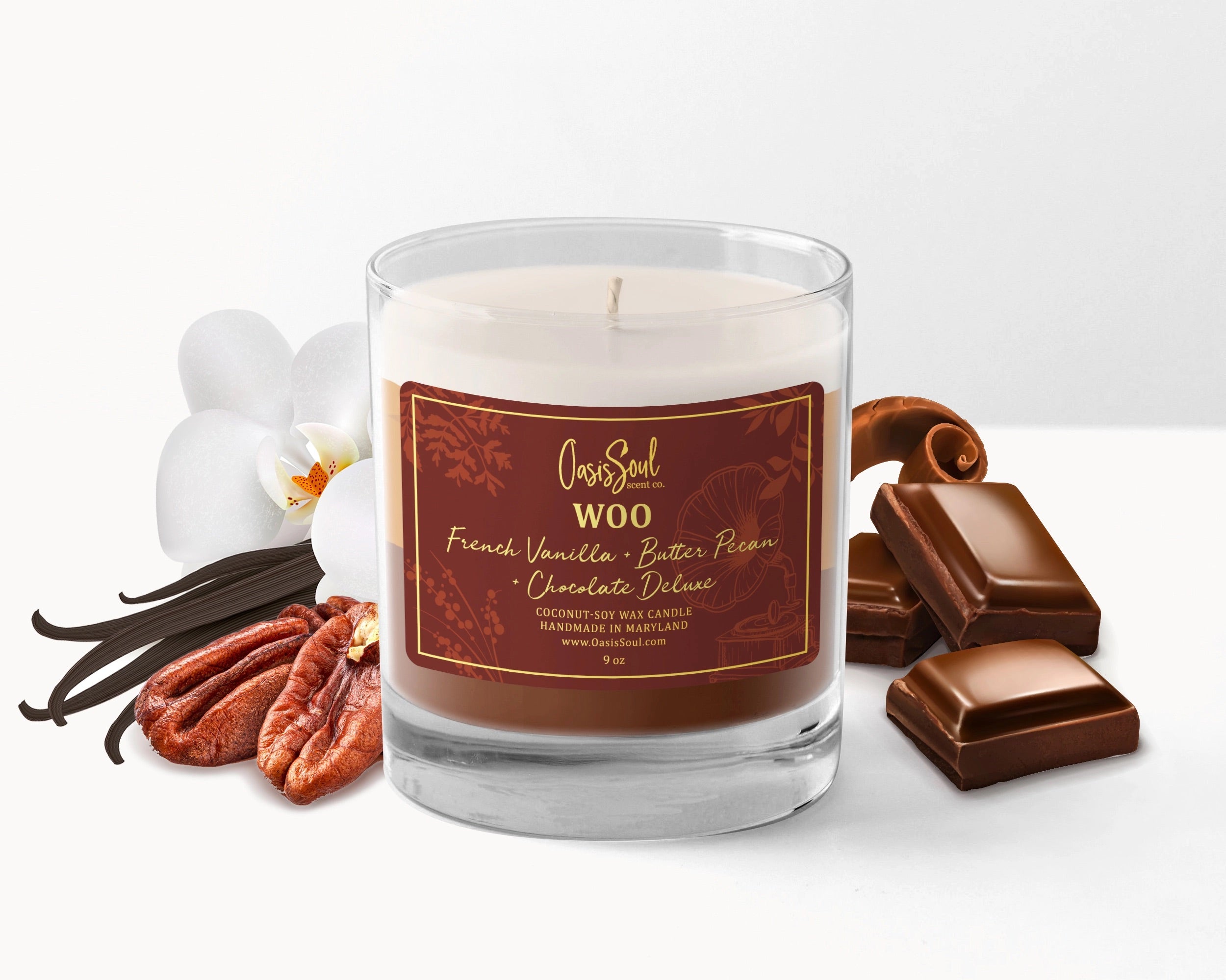 WOO - Layered Candle {french vanilla + butter pecan + chocolate deluxe}
